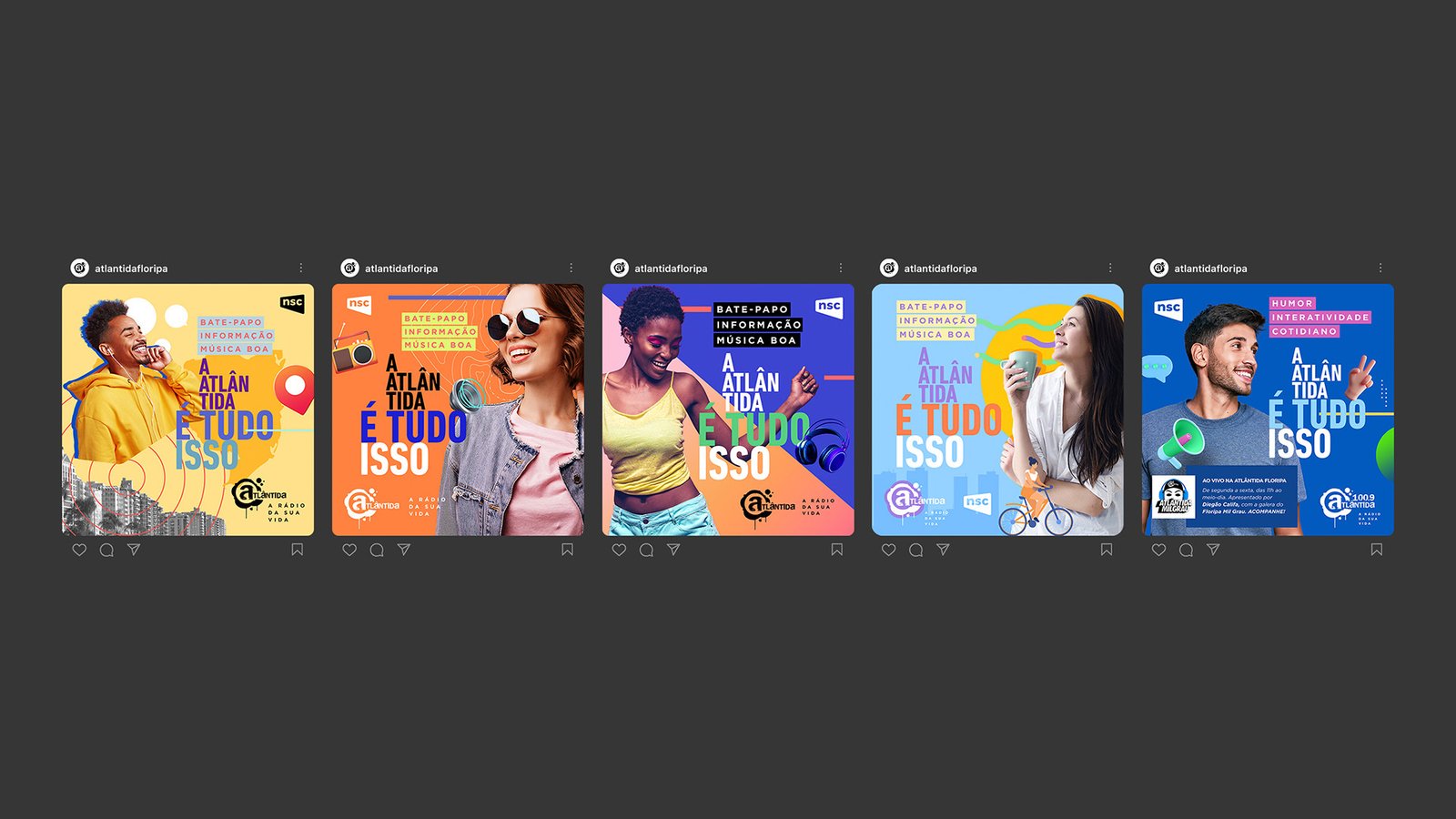 Grade de posts do feed de Instagram da Atlântida