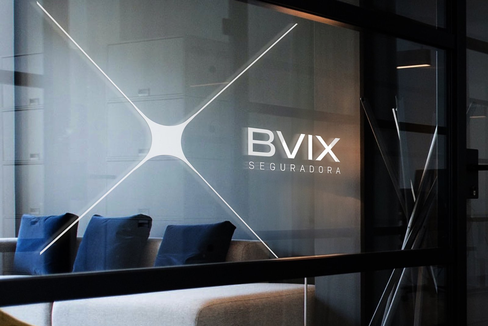 Sinalização da BVIX em porta de vidro do escritório