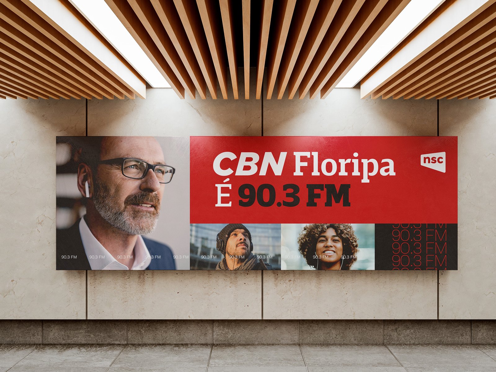 Mídia exterior — sinalização de estação da campanha CBN Floripa