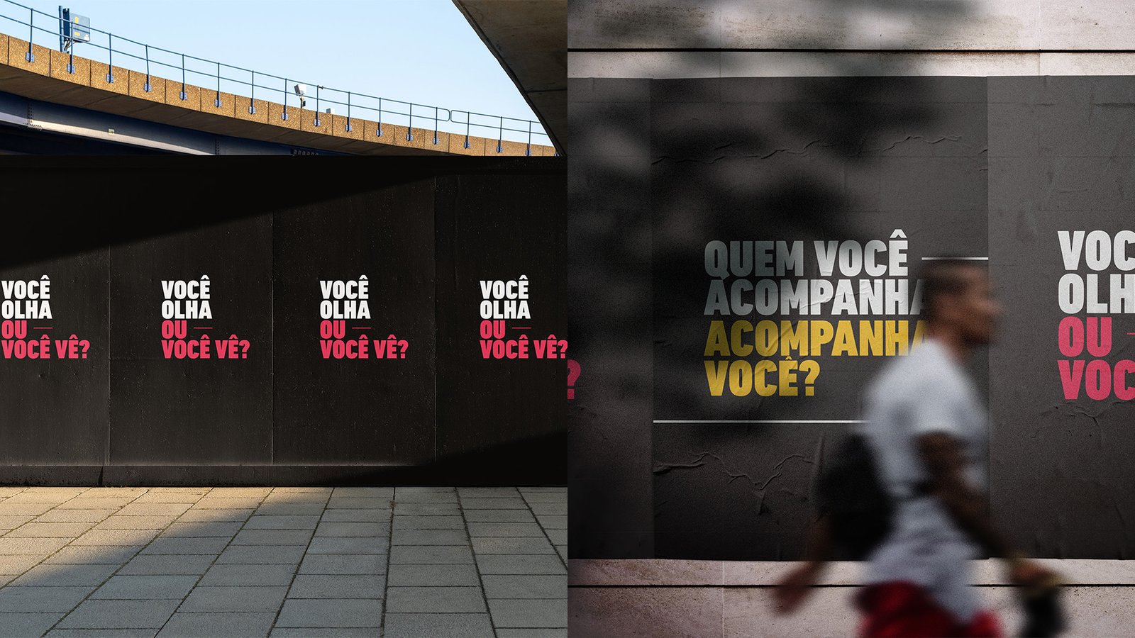 Cartazes das perguntas do teaser em tapume de rua