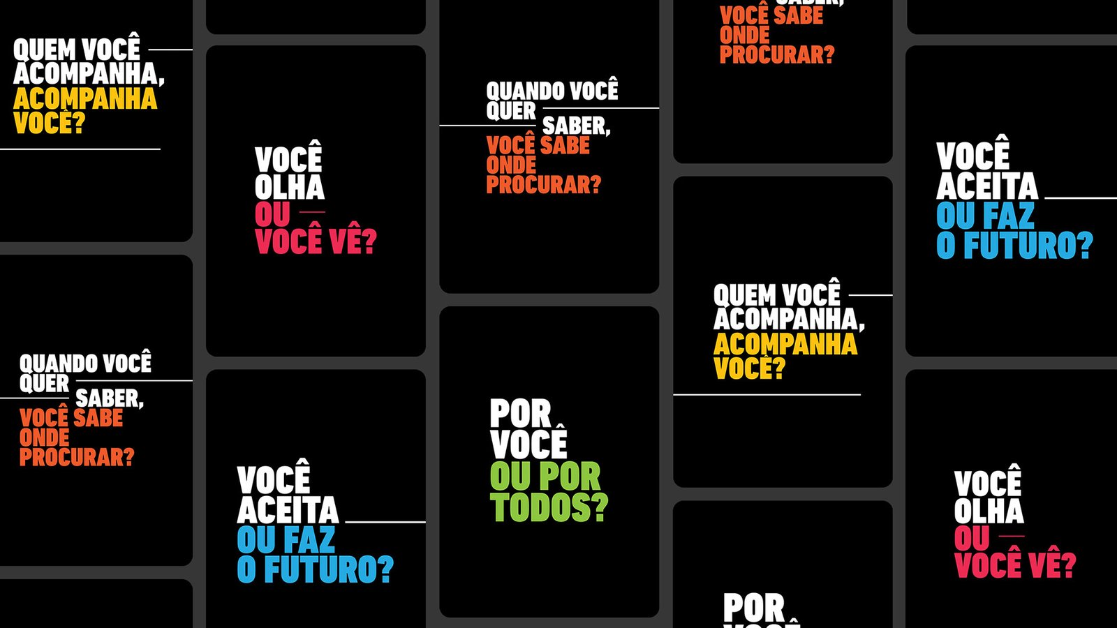 Conjunto das peças com as cinco perguntas do teaser