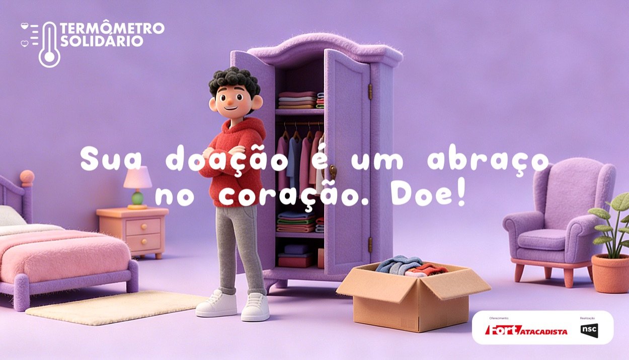 Cena em pelúcia da campanha — Sua doação é um abraço no coração