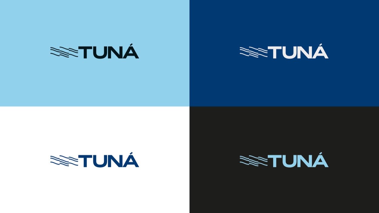 Versões do logotipo Tuná nas cores da marca